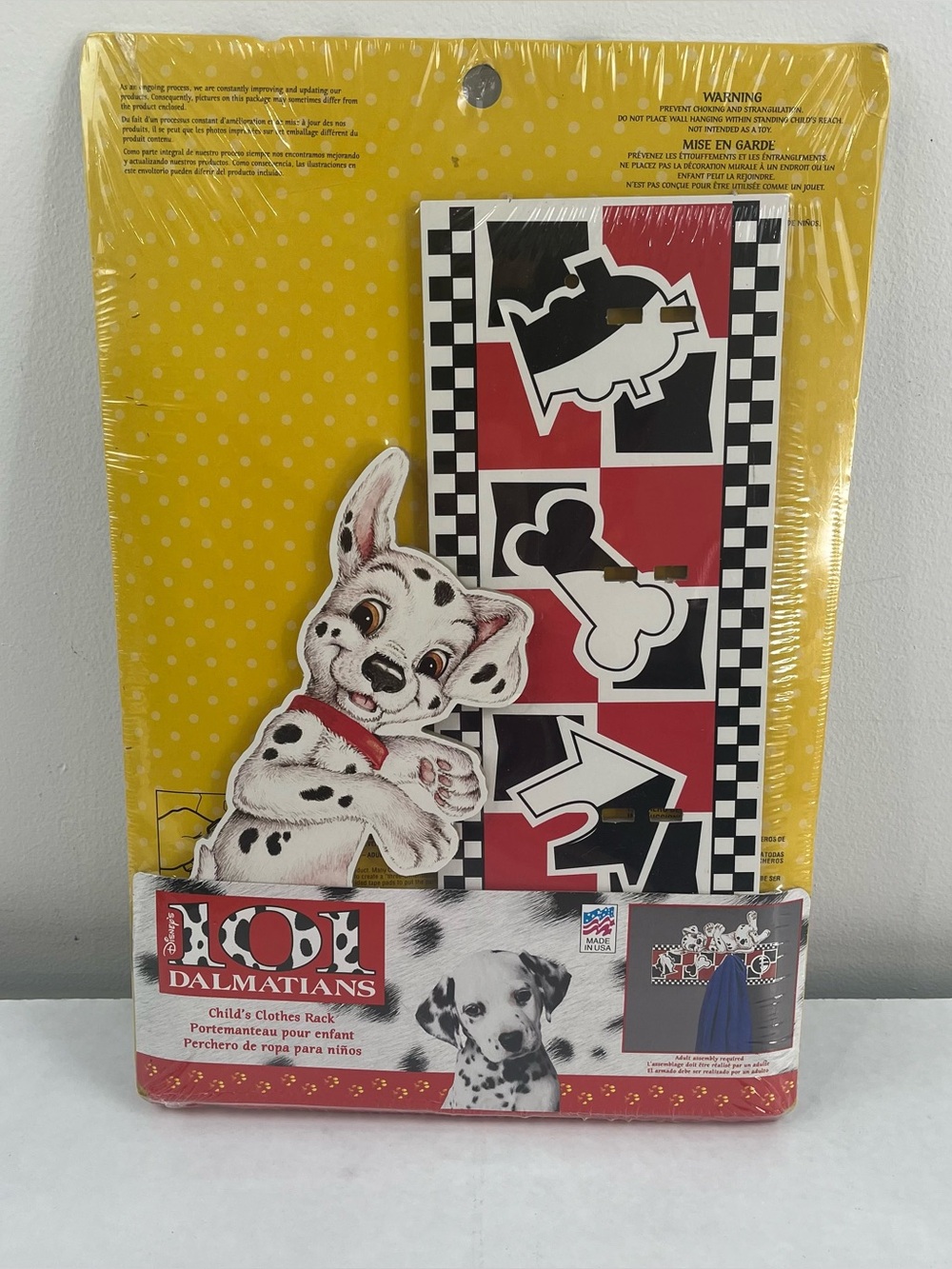 Vintage Disney 101 Dalmatians Child’s Clothes Rack Wall Mount NIP 1990s